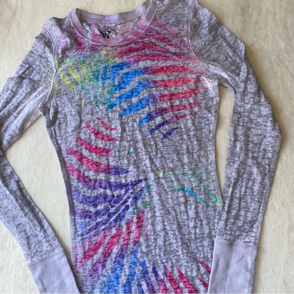Vintage Nollie Long Sleeve Tee Gray multicolor zebra Juniors XS